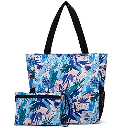 Image of ETidy Large Capacity Foldable Tote Bag With Zipper | Water-resistant, Lightweight, Sandproof, Beach Bag, Gym Bag, Travel Shopping Bag