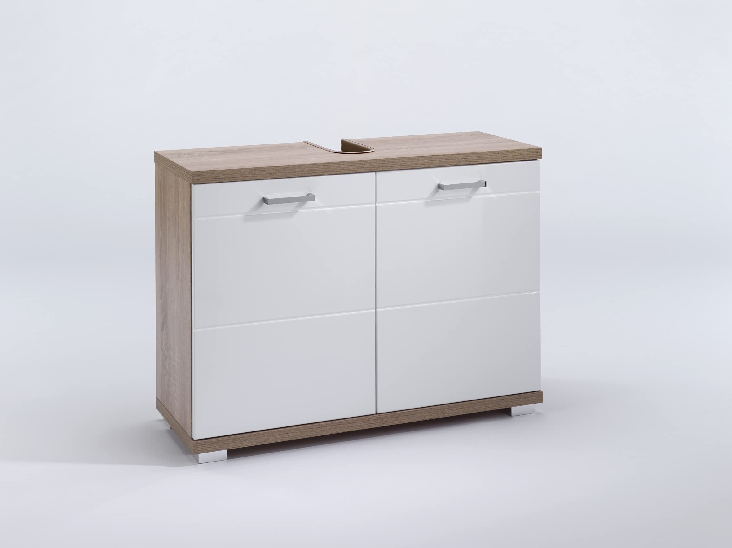 byLIVING Waschtischunterschrank Nebraska, 2-türig, B 80, H 59, T 31,5 cm | stehender Waschtischunterschrank, in Sonoma Eiche Hochglanz Weiß