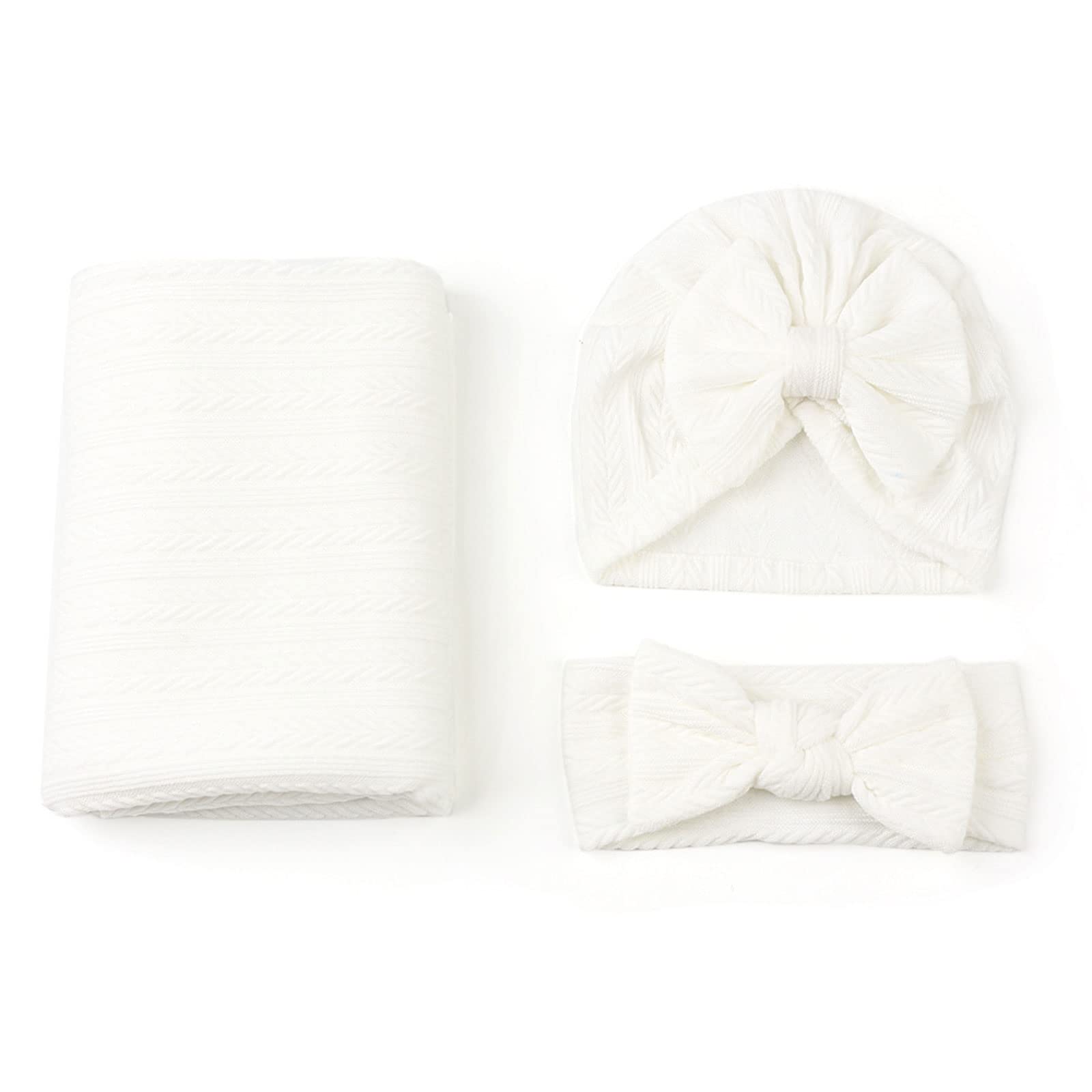 Tsophreniq 3pcs Baby Bowknot Babies Receiving Blankets Hats Headbands Photography Props Set for Girls Boys Shower Gift Baby Blanket Girl