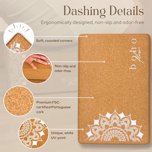 Set of 2 Cork Yoga Blocks with Strap | Eco-Friendly Yoga Accessories | 9” x 6” x 3” FSC-Certified Portuguese Cork Yoga Blocks 2 Pack | High Denisty Yoga Blocks Non-Slip & Durable | Home Yoga Equipment - Image 6