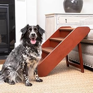 PetSafe-CozyUp-Folding-Wood-Pet-Steps-Dog-and-Cat-Stairs-Lightweight-Durable-Wooden-Frame-Supports-up-to-200-lb-Side-Rails-and-Non-Slip-Feet-Provide-Added-Security-20-inches Lightweight Wood Pet Steps