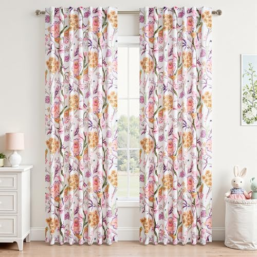 Topfinel Nursery Curtains Pink Butterfly Floral Drapes for Girls Room, 84 Inch Length, Blackout Farmhouse Window Treatment, 2 Panels