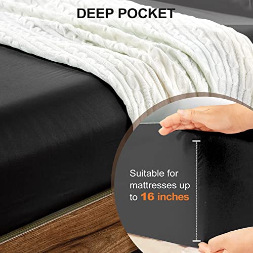 FreshCulture Twin XL Fitted Sheet Only 2 Pack - Hotel Quality Fitted Sheet - Ultra Soft & Breathable - Brushed Microfiber - Deep Pocket - Cooling Fitted Sheets for Twin XL Size Bed (Black)