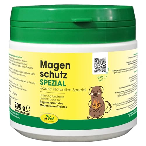 cdVet Magenschutz Spezial 200 g - Fütterungsbedingte Unterstützung zur Regeneration des Magen-Darm-Traktes - Säurepuffer, Schleimhautschutz und Toxinbindung für Hunde und Katzen