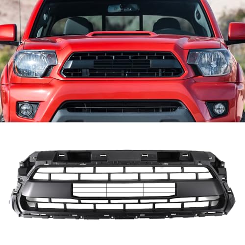 Front Grille Compatible with 2012-2015 Tacoma Matte Black TRD Style Front Bumper Replacement Grill With Letter/Accessory