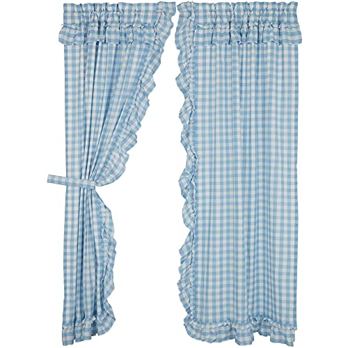VHC-Brands-Annie-Blue-Buffalo-Check-Farmhouse-Ruffled-Panel-Curtain-Set-84×40 VHC Brands Annie Blue Buffalo Check Farmhouse Ruffled Panel Curtain Set 84×40
