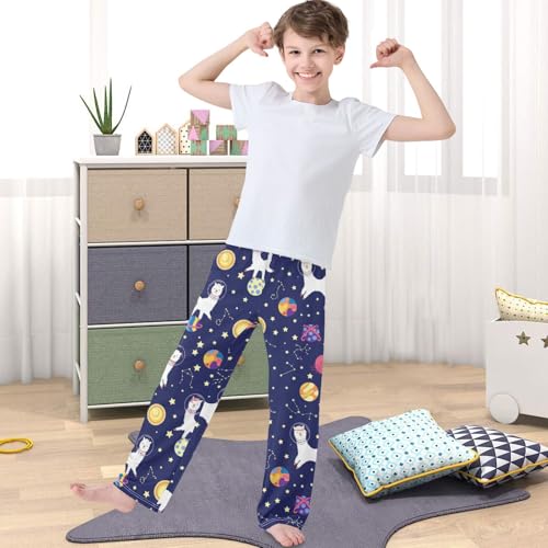 Boy's Pj Pants Llama Travel Space Rocket Star Sky Lounge Bottoms Elastic Waist Kids Joggers with Pockets Size 6-144