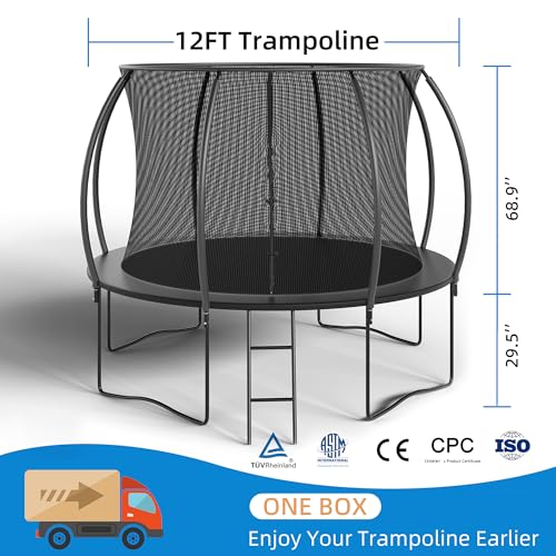 Image of Trampoline 12FT 14FT Enclosure Net Outdoor Jump for Kids and Adults Round ASTM Approved 400 /450LBS Weight Capacity