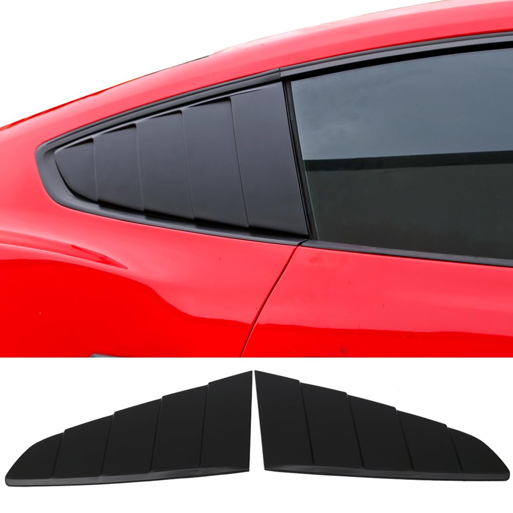 IKON MOTORSPORTS Window Louvers Compatible with 2015-2023 Ford Mustang, Rear Side Quarter Window Louvers Scoops Unpainted Black - PP