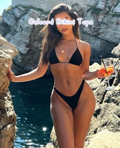 String Bikini Tops for Women Bathing Suit Swim Tops Sexy Triangle Bikini Top Black3