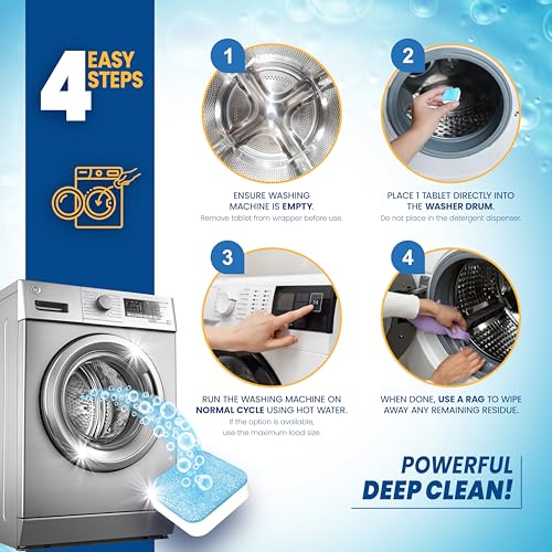 washing machine cleaner tablets 24 pack - deep cleaning tablets for front amp top load works with he washers removes residue odor amp pet hair - 12 month supply of washer cleaner descalers septic safe