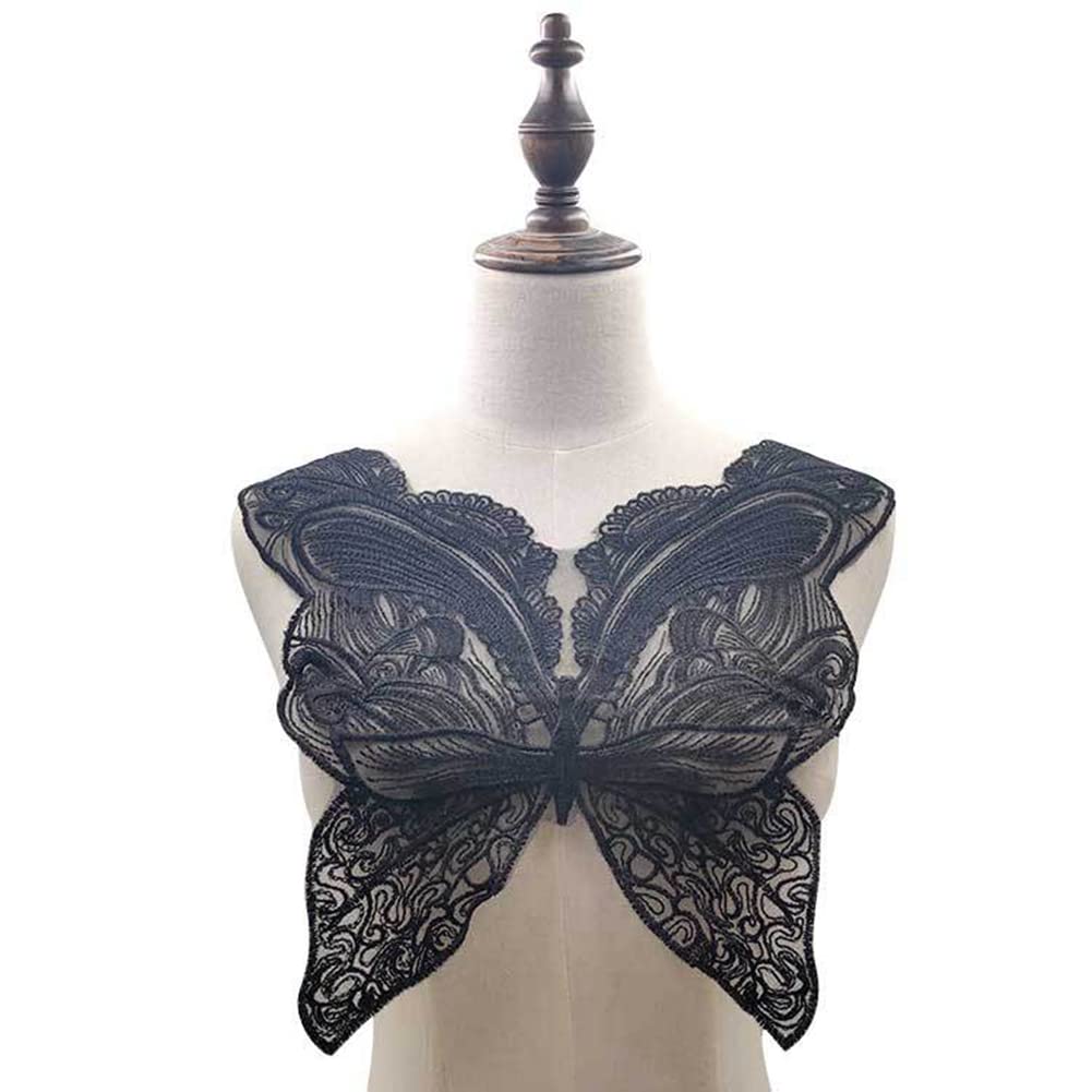 Yurosiay Women's Lace Collar Hollow Embroidered Lace Collar Insert Collar Lace False Collar Lace Collar Sew On Embroidery Lace Applique for Dress DIY Black