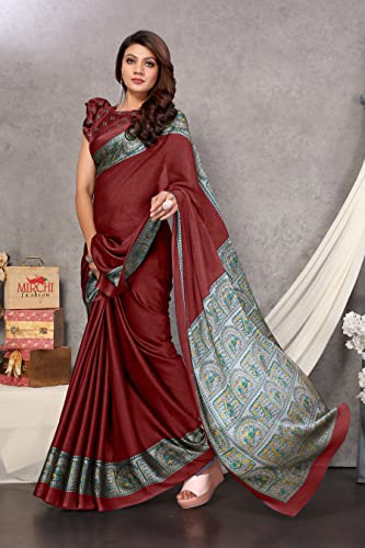 Image of MIRCHI FASHION Women Saree Chiffon Chintz Motif | Breathable Lightweight Border Pallu Printed Sari for Office and Daily Use (Available in 15 designs)