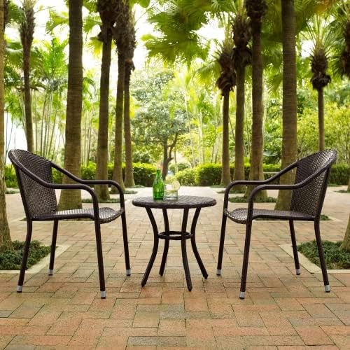 Image of Patio Furniture Set, 3 Pieces Porch Backyard Garden Outdoor Furniture Rattan Chairs and Table Wicker Conversation Set (Dark Brown Color) 60 x 56 x 74 Cm