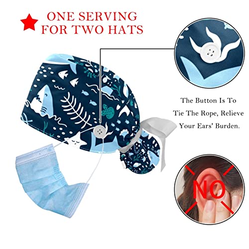 Chapeaux bouffants requins bleus ajustables anti-sueur