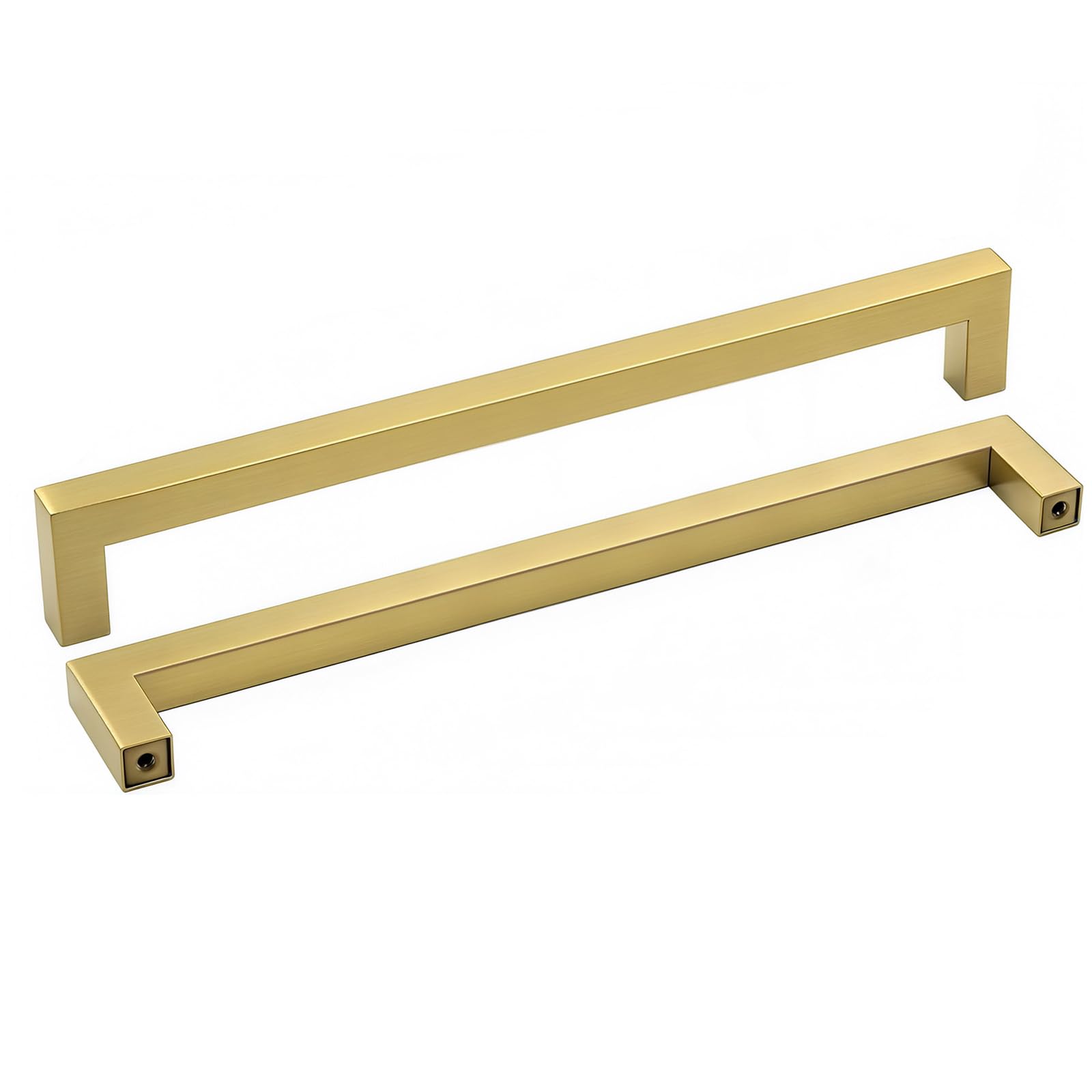Goldenwarm 2Pack Brushed Brass Cabinet Handles Cupboard Door Handles -LSJ12GD224 Brushed Gold Kitchen Handles Gold Pull Handles 224mm Hole Centers Square Cupboard Door Handle