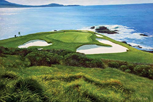 Pebble Beach Golf Links Club Hole 7 golf course oil painting art...