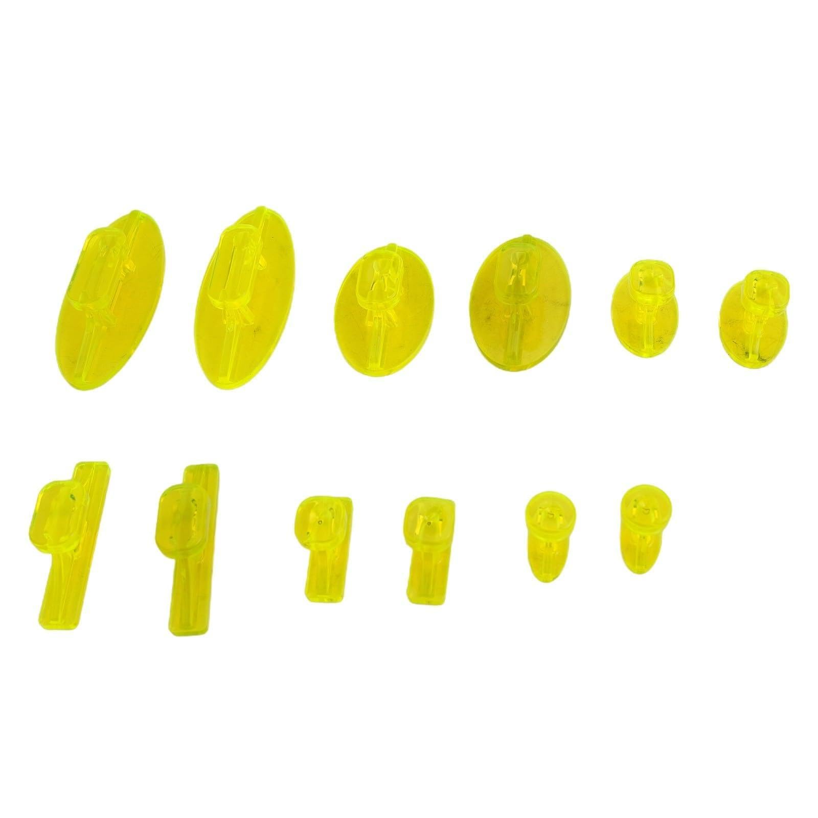 12pcs Glue Tabs for Auto Paintless Dent Repair Tools, Compatible with Car Motorcycle EV Tractor Trailer Truck Body Maintenance, Yellow PC Material Replacement PDR Kit with for UNIVERSAL Fitment