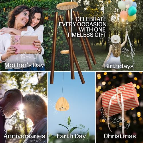 UpBlend Outdoors Wind Chimes for Outside, Gift for Mom, Deep Tone, Sympathy Gifts for Loss of Loved One, Patio Decoration, Memorial Windchimes, 41" Copper-Red - Thumbnail 2