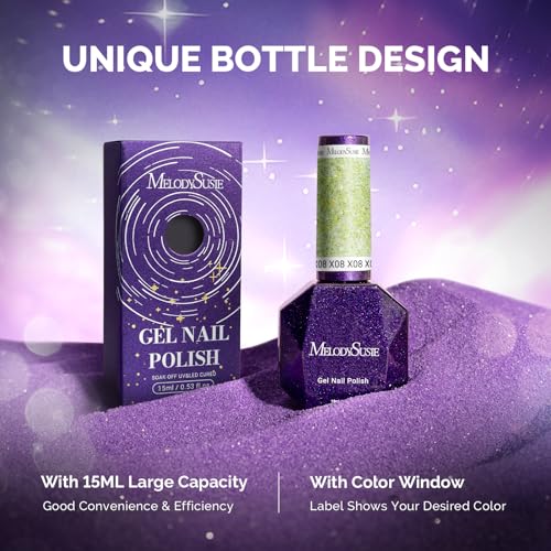 Image of MelodySusie Galaliver Green Glitter Gel Nail Polish, 15ML Sparkly Bright Green Shimmer Gel Polish Soak Off UV LED Cured Long Lasting Gift for Women DIY Nail Design Nail Art Manicure X08