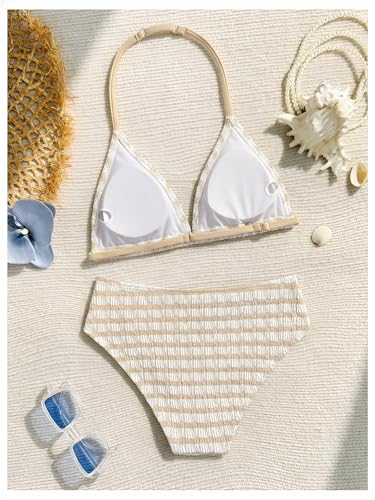 Image of RoseSeek Girl's Tie Dye Smocked 2 Piece Swimwear Sets Backless Halter Bikini Cute Brief Bathing Suit