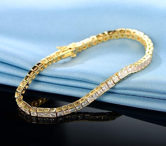 Gemsme 2.5 * 2.5mm Square Tennis Bracelet, 2.5mm Thin 18K White/Yellow Gold Plated Square Cubic Zirconia Tennis Bracelet for Women - Image 3
