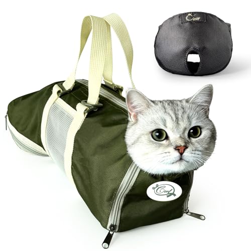 Image of Cinf Cat Nail Clipping Cleaning Grooming Restraint Bag （Free Muzzle） No Scratching Biting for Bathing Nail Trimming Injecting Examining((Moss Green,M)