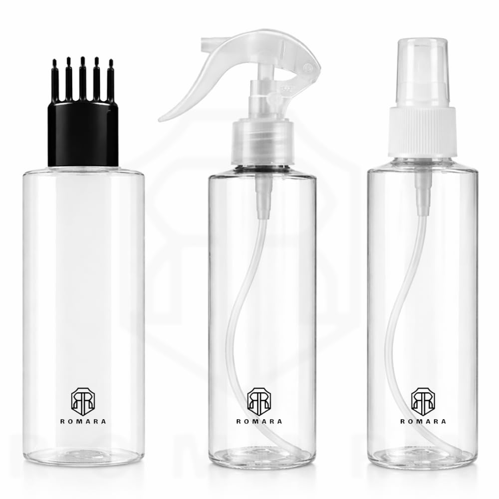100ML Refillable Empty Plastic Bottles for Hair Application | Pack of 3 with Applicator, Mist Spray & Trigger Spray | Transparent, Leak Resistant, Travel Friendly-image-47