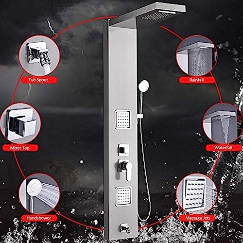 Columna de Ducha para Baño con Panel Termostático, Cabezal de Lluvia y Cascada, Chorros de Hidromasaje, Luz LED Azul y Pantalla Digital de Temperatura miniatura 3