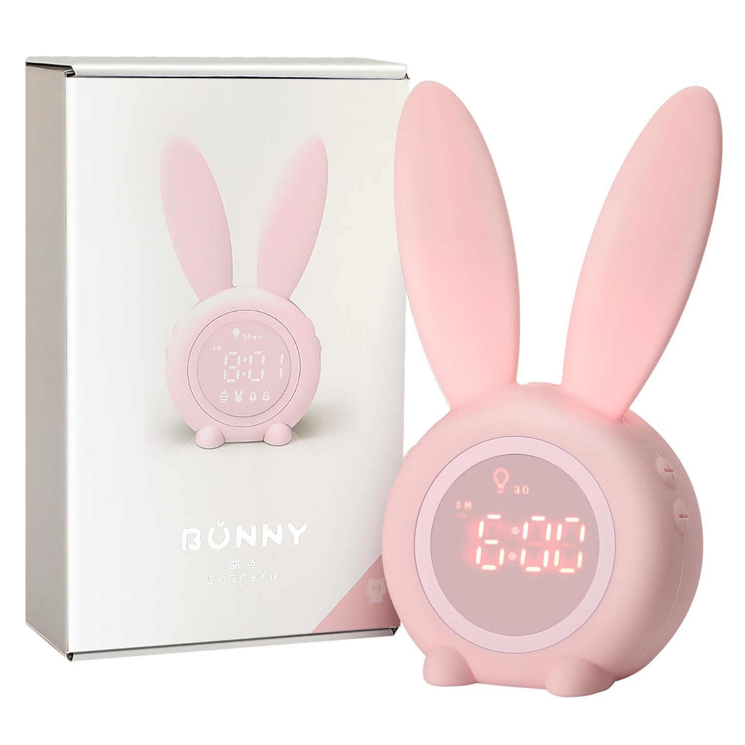 YONGYAO Baby Kinderwecker Mädchen Lichtwecker Hasenwecker Hasen Wecker Uhr Rabbit Alarm Clock Wake Up Light Nachttischlampe Schlummerfunktion,6 Laute Geräusche, zeitgesteuertes Nachtlicht Geschenk