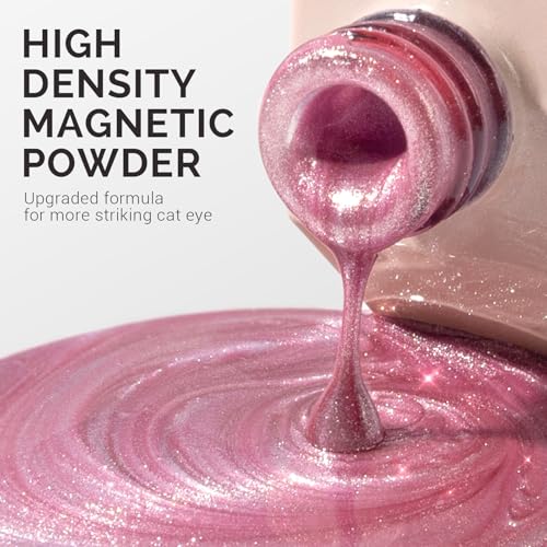 Image of MelodySusie Jeweliver Cat Eye Gel Nail Polish, 0.5 Fl Oz Rose Pink Glitter Holographic Magnetic Nail Polish with Magnet, UV Nail Polish for Nail Art Manicure Salon DIY at Home C47