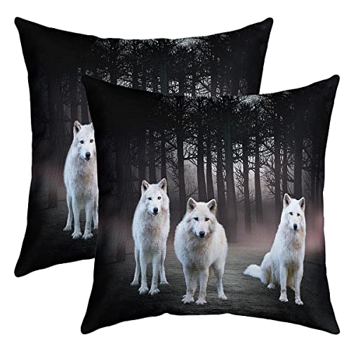 Homemissing Blanc Loup Taie d'oreiller 60 x 60 Cm pour Canapé Lit Loup Hurlement Taie Oreiller Décor Lot De 2 Housse De Coussin Animaux Mountain Lune Housse...