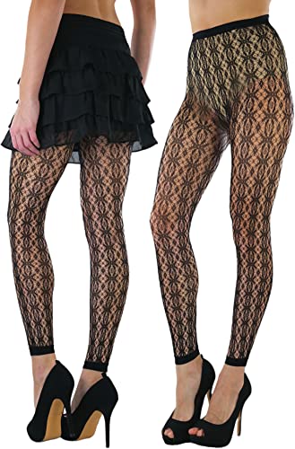 Image of ToBeInStyle Women's Single Floral Lace Fishnet Tights Footless & Stirrup Design