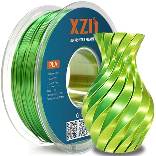 Image of Silk PLA Filament 1.75mm Dual Color Yellow Green 1KG, Metal-Like Shiny 3D Printer Filament, Precision ±0.02mm, Neatly Wound, No Clog /Bubble, Excellent Layer Adhesion, Fits Most FDM Printers