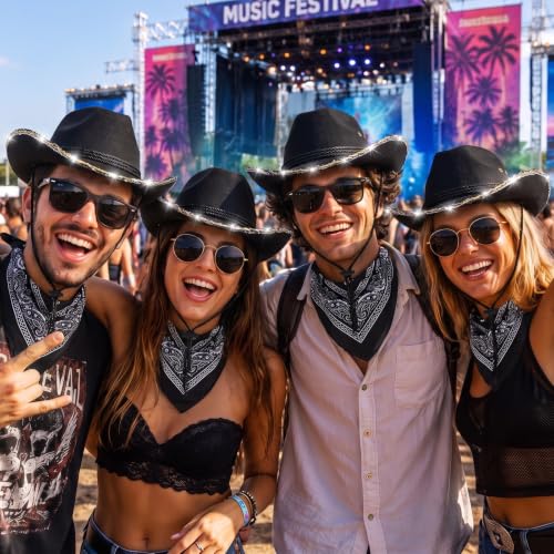 Image of Zhanmai 12 Pcs Cowboy Hat and Bandana Cowboy Cowgirl Hats Bulk Western Party Costume Halloween Accessory