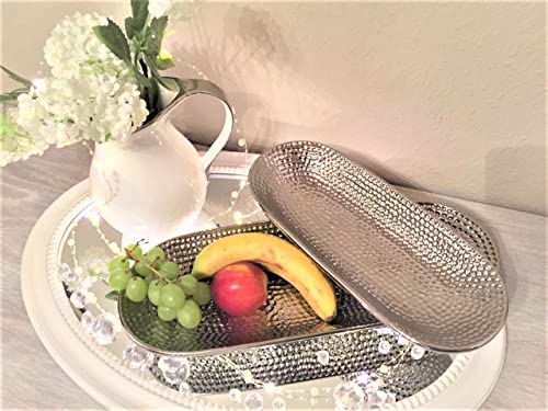 DRULINE 2er-Set Dekoschale Silber Obstschale modern Keramikschale Tisch-Deko Silber Hochzeitsdeko Silberschale Gebäckschale Obstteller Früchteschale Dekoschalen silberne Schalen Keramik Deko Tablett
