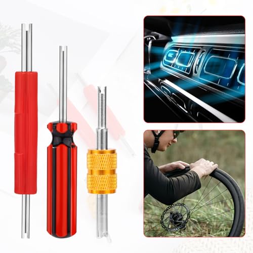 Image of PEUTIER 6pcs Valve Stem Remover Tool Kit, Tire Valve Stem Remover Tool Kit A /C HVAC Air Conditioner Valve Stem Puller Core Remover Tool Single and Dual Heads Valve Core Remover Tool (Gold)