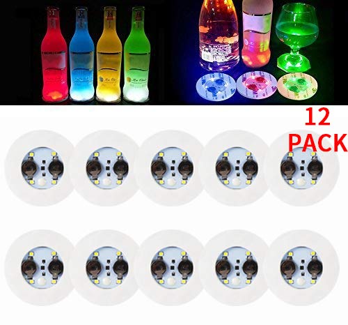 LED Coaster,12 Pack Light Up Coasters,LED Bottle Lights,Bottle Glorifier,LED Sticker Coaster Discs