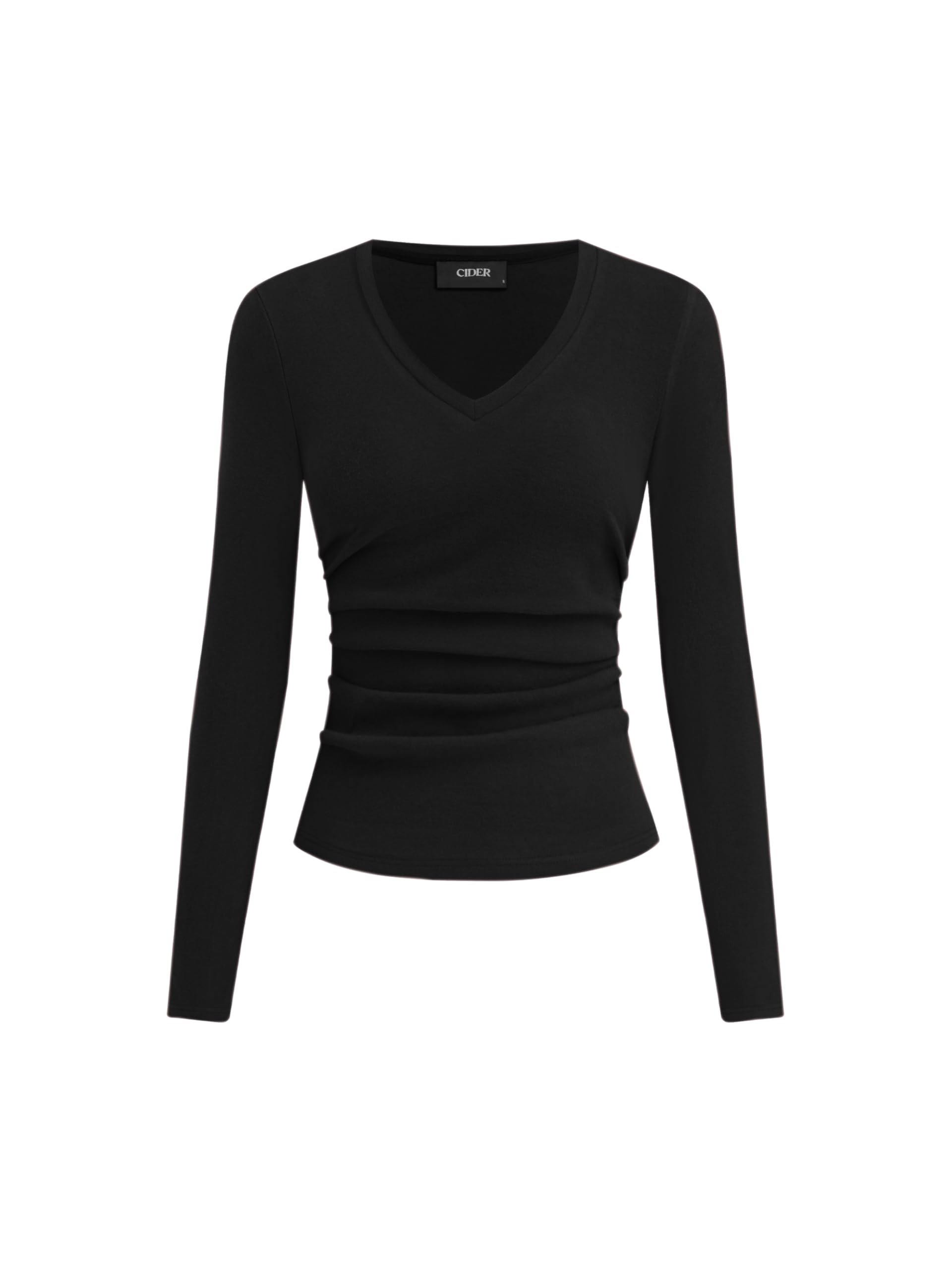 CIDER Damen-T-Shirt, V-Ausschnitt, langärmelig, enganliegend, zum Ausgehen