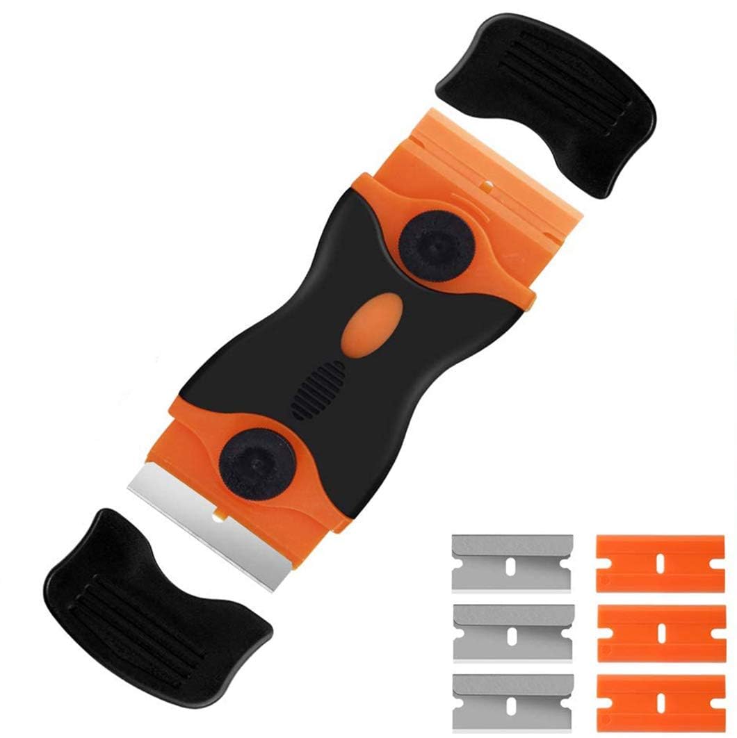 Khazna Plastic Razor Scrapers Plastic, Utility Razor Double Edged Blade Scraper with 3 Pack Plastic Razor Scraper Blades and 3 Pack Metal Blade for Removing Labels/Stickers/Decals from Glass