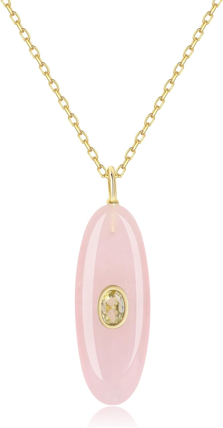 COAI Crystal Necklace for Women, Oval Pendant 18K Gold Plated Stainless Steel Necklace for Women