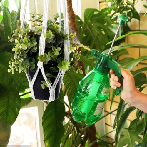 Nogeqi 2 stuks macramé plantenhangers, hangende katoenen touw, hangpot, bloempot, plantenhouder, hanger voor planten met 2 metalen haken voor binnen en buiten, plafond, balkon, wanddecoratie - Afbeelding 5