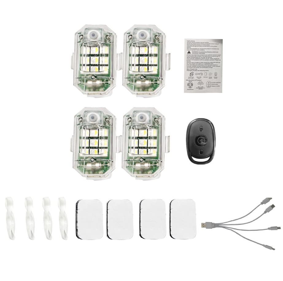 Fawoonu 4pcs LED Strobe Light Car Warning Light Night Light Acraft Lights with 7 Light Colors Multe Light Modes for Car Motorcycle Bike RV Yacht