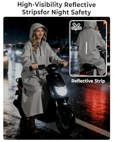 Image of ISABRELLA Long Rain Coat for Men Waterproof, Durable Oxford Unisex Raincoat for Women with Adjustable Hood, Reflective Stripe, Double-Layer Collar & Extended Cuff for for Hiking, Travel(2XL)