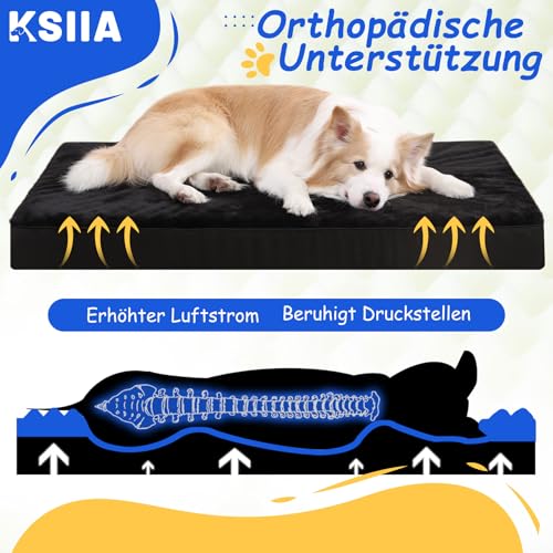KSIIA Orthopädisches Hundebett für Große Mittelgroße Hunde, Waschbar Hundekissen Flauschig Hundematte Hundematratze mit Abnehmbarer Deckel in Schwarz 90x55x7cm