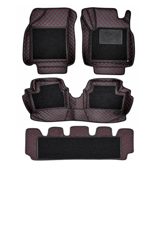 Image of SINEX Premium 7D car mat Full Set for Renault Triber 7-Seater (Model : 2019-2025) || Luxury Leather Double Car Floor Mat Complete Set || 100% Waterproof and Washable Color : Black-Red (Design-1)