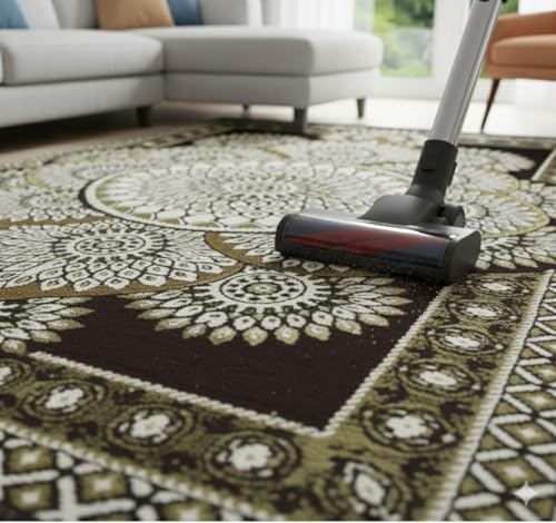 Image of Traditional Cotton Carpet 5x7 Feet Soft & Superfine Velvet Rug for Living Room, Hall & Bedroom | Designer Carpet /Area Rug Dari | Trendy & Durable Kalin Reactangular (Coffee)