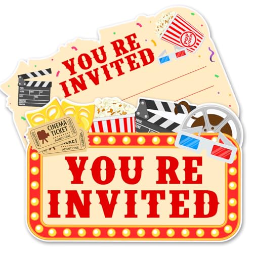 QYCFDXD Movie Theme Party Invitations with Envelopes, 20 Set Movie Shaped Invitations Birthday Baby Shower Party Invites Supplies Favors, Double-Sided
