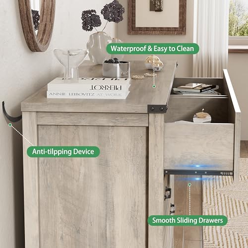 Image of Dresser for Bedroom with 8 Drawers, 54 inch Wide Wood Chest of Drawers with Deep Drawers & Mental Handle, Modern Dresser TV Stand, Wooden Closet Storage Organizer for Living Room, Hallway, Entryway, Grey