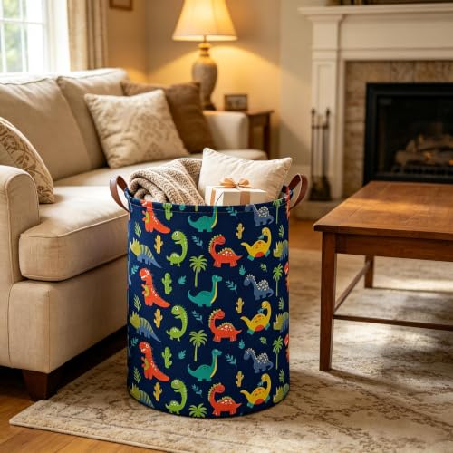 Image of Kids Laundry Basket,Dinosaur hamper for Kids,Nursery Hampers,Waterproof folding Storage Bin with handle,Clothes Organizer Baskets,kid Room Decor,Shelf Book Basket(Blue dinosaur)